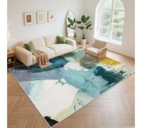 Kunsen Environmentally Friendly Rug Mat 100x160cm, Blue Green Abstract Dyeing Design for Living Room, Youth Bedroom