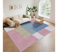 Kunsen Fade Resistant Bedroom Beside Rug 140x200cm, Pink blue Modern Splicing for Living Room Girl Bedroom