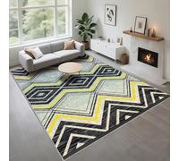Kunsen Hard Wearing Living Room Rugs Yellow Blue 160x220cm, Black modern striped pattern for living room, boys' bedroom