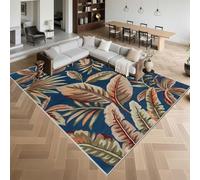 Kunsen Machine Washable Rugs for Bedroom 200x240cm,Leaf Pattern,Low Pile for Living Room,Home Office,Kitchen Blue