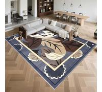 Kunsen Washable Bedside Rugs for Bedrooms 140x200cm,Leaf Pattern,Low Pile,Soft for Living Room,Home Office,Fireside Blue