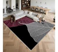 Kunsen Washable Rugs Living Room 140x200cm,Leaf Pattern,Low Pile for Bedroom,Dining Room,Corridor Black