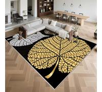 Kunsen Washable Small Rugs for Living Room 50x80cm,Leaf Pattern,Short Pile for Bedroom,Dining Room,Corridor Black