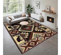 Kunsen Wear-Resistant Bedroom Carpet Flooring red 70x120cm, Retro geometry for hallway kitchens