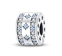KUNSIR 925 Silver Reflective Clip on Charms Flat Beads Suitable for European Bracelets and Pandora Bracelets Women Fashion Safety Chain Clasp Beads