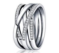 KUNSIR 925 Silver Ring Fits European Ring for Women Classic Cubic Zirconia Simple Statement Anniversary Wedding Ring Pandora Rings Size 7-9