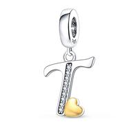 KUNSIR 925 Sterling Silver Alphabet Initial Charms Letter Complete A-Z Letters Solid Silver Cubic Zircons Beads Alphabet Beads Dangle Pendants for European Bracelet Necklace Women