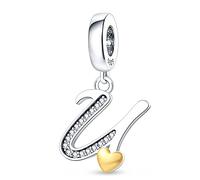 KUNSIR 925 Sterling Silver Alphabet Initial Charms Letter Complete A-Z Letters Solid Silver Cubic Zircons Beads Alphabet Beads Dangle Pendants for European Bracelet Necklace Women