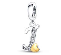 KUNSIR 925 Sterling Silver Alphabet Initial Charms Letter Complete A-Z Letters Solid Silver Cubic Zircons Beads Alphabet Beads Dangle Pendants for European Bracelet Necklace Women