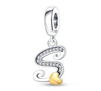 KUNSIR 925 Sterling Silver Alphabet Initial Charms Letter Complete A-Z Letters Solid Silver Cubic Zircons Beads Alphabet Beads Dangle Pendants for European Bracelet Necklace Women