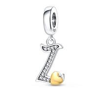 KUNSIR 925 Sterling Silver Alphabet Initial Charms Letter Complete A-Z Letters Solid Silver Cubic Zircons Beads Alphabet Beads Dangle Pendants for European Bracelet Necklace Women