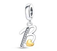 KUNSIR 925 Sterling Silver Alphabet Initial Charms Letter Complete A-Z Letters Solid Silver Cubic Zircons Beads Alphabet Beads Dangle Pendants for European Bracelet Necklace Women