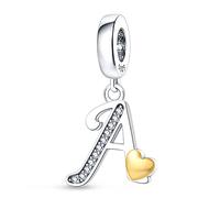 KUNSIR 925 Sterling Silver Alphabet Initial Charms Letter Complete A-Z Letters Solid Silver Cubic Zircons Beads Alphabet Beads Dangle Pendants for European Bracelet Necklace Women