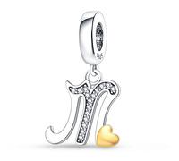 KUNSIR 925 Sterling Silver Alphabet Initial Charms Letter Complete A-Z Letters Solid Silver Cubic Zircons Beads Alphabet Beads Dangle Pendants for European Bracelet Necklace Women
