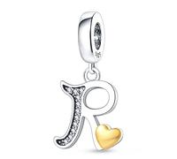 KUNSIR 925 Sterling Silver Alphabet Initial Charms Letter Complete A-Z Letters Solid Silver Cubic Zircons Beads Alphabet Beads Dangle Pendants for European Bracelet Necklace Women