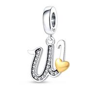 KUNSIR 925 Sterling Silver Alphabet Initial Charms Letter Complete A-Z Letters Solid Silver Cubic Zircons Beads Alphabet Beads Dangle Pendants for European Bracelet Necklace Women