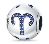 KUNSIR 925 Sterling Silver Bead Charms Charms Cubic Zirconia Charm for Bracelet Necklace Fits European Charm Bracelets Anniversary Charm the 12 Signs of the Zodiac Women