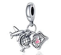 KUNSIR 925 Sterling Silver Charms Travel Round The World Charm fits Charms Bracelets Three Pieces Suit Dangle Pendant Beads Charms Gift for Women