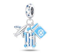 KUNSIR 925 Sterling Silver Charms Travel Round The World Charm fits Charms Bracelets Three Pieces Suit Dangle Pendant Beads Charms Gift for Women