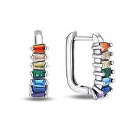 KUNSIR 925 Sterling Silver Earrings U Shaped Hoop Earrings with Colourful Cubic Zirconia Stones Hypoallergenic Women Hoop Earrings Casual Jewellery Holiday Gifts