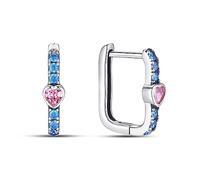 KUNSIR 925 Sterling Silver Earrings U Shaped Hoop Earrings with Colourful Cubic Zirconia Stones Hypoallergenic Women Hoop Earrings Casual Jewellery Holiday Gifts