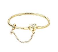 KUNSIR 925 Sterling Silver Moment Bracelets,Gold Vintage Heart Snake Chain,Compatible with Pandora Charms, Gift for Women