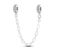 KUNSIR 925 Sterling Silver Safety Chain Pendant, Suitable For European-Style Bracelets And Pandora Bracelets, With a Heart-Shaped Clasp, Gift For Women.