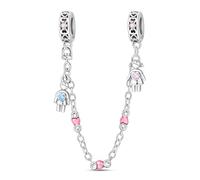 KUNSIR 925 Sterling Silver Safety Chain Pendant, Suitable For European-Style Bracelets And Pandora Bracelets, With a Heart-Shaped Clasp, Gift For Women.