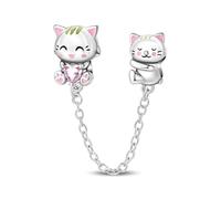 KUNSIR 925 Sterling Silver Safety Chain Pendant, Suitable For European-Style Bracelets And Pandora Bracelets, With a Heart-Shaped Clasp, Gift For Women.