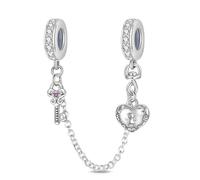 KUNSIR 925 Sterling Silver Safety Chain Pendant, Suitable For European-Style Bracelets And Pandora Bracelets, With a Heart-Shaped Clasp, Gift For Women.
