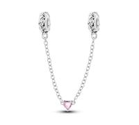 KUNSIR 925 Sterling Silver Safety Chain Pendant, Suitable For European-Style Bracelets And Pandora Bracelets, With a Heart-Shaped Clasp, Gift For Women.