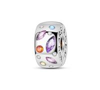 KUNSIR Charms 925 Silver Reflective Clip on Charms Flat Beads Suitable for European Bracelets and Pandora Bracelets Women Fashion Safety Chain Clasp Beads