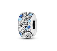 KUNSIR Charms 925 Silver Reflective Clip on Charms Flat Beads Suitable for European Bracelets and Pandora Bracelets Women Fashion Safety Chain Clasp Beads