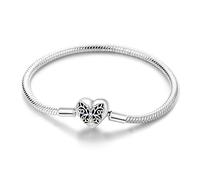 KUNSIR Snake Chain for Women 925 Silver Heart Bracelets for Pandora Fit European Bracelets Charms Beads with 5A CZ DIY Gift for Bset Friends