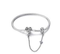 KUNSIR Snake Chain for Women 925 Silver Heart Bracelets for Pandora Fit European Bracelets Charms Beads with 5A CZ DIY Gift for Bset Friends