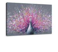 Kunstbruder Gallery Canvas Mystic Feather - Pink Grey Motif, 100 x 150 cm, Fine Structure, Expressive Painting, Decorative Art for Living Room