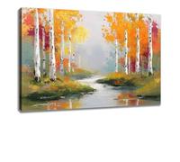 Kunstbruder Misty Forest in Autumn Canvas Picture 30 x 40 cm - Orange White Grey Play of Colours Textured Painting Modern Wall Decoration Stylish Art