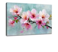 Kunstbruder Premium Canvas Cherry Blossom Magic - Pink Turquoise Tones, 100 x 150 cm, Artistic Wall Motif, Timeless Artwork for Modern Living Spaces