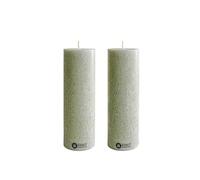 Kunstindustrien® Pillar Candle, Handmade in Europe, 2 Pack - Vegan, 100% Upcycled Olive Wax, Candles Long Burning 49hrs, Unscented Church Candles, Dripless (2 pcs, Ø 6 cm x H 18 cm, Moss Green)