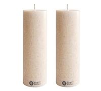 Kunstindustrien® Pillar Candle, Handmade in Europe, 2 Pack - Vegan, 100% Upcycled Olive Wax, Candles Long Burning 49hrs, Unscented Church Candles, Smoke- & Dripless (2 pcs, Ø 6 cm x H 18 cm, Sand)