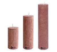 Kunstindustrien® Pillar Candle, Handmade in Europe, 3 Pack - Vegan, 100% Upcycled Olive Wax, Candles Long Burning 68hrs, Smoke- & Dripless Church Candles (3 pcs, Ø 6 cm x H 10, 18, 25 cm, Chestnut)