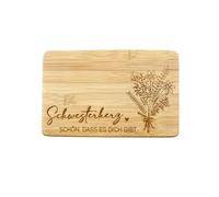 Kunstmanufaktur Engel Bamboo Breakfast Board with Sister Heart Engraving, Chopping Board, Kitchen Decoration, 22 x 14 x 0.8 cm, Gift Sister, Best Sister, Gift Idea for Sister, Flowers Decoration