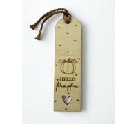 Kunstmanufaktur Engel Wooden Bookmark with "Hello Pumpkin" Engraving, Natural Wood, 17 x 5 x 0.4 cm, with Cord & Pumpkin, Gift Idea, Autumn Decoration, Autumn Decoration, Autumn Bookmark with Pumpkin