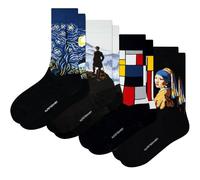 Kunstsokken Art Socks - Masterly Contrasts 4-pack - Mondriaan, da Vinci, Gustav Klimt, Munch - gifts for artists stocking presents novelty socks christmas stocking fillers women sock gift set