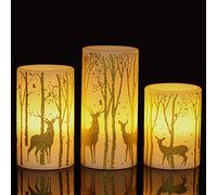 KunSwenn Gold Deer Flameless Candles with 6H Timer, Set of 3 Real Wax LED Flickering Candles, Christmas Pillar Candles with Gold Elk Decor for Home Party Decorations(H6 x D3)