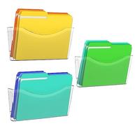 Kuntine.B 3 Pack Clear Single Pocket File Holder Hanging Wall Organizer, Wall Mount Mails Magazines Organizer for Office and Home