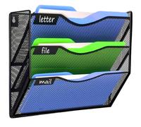 Kuntine.B 3 Pocket Wall File Holder Organizer Office Hanging Magazine Holder Wall File Organizer for Office Home, Black (Black, 3 Tier)