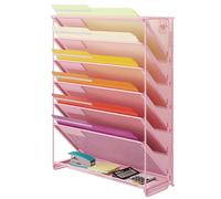 Kuntine.B 7-Tier Hanging File Organizer, Vertical Wall File Holder, Mesh Magazine Rack, Mail Document Organizer for Office, School, Home (Pink, 1 Pack)