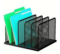 Kuntine.B Heavy Duty Steel Desk File Organizer, 5 Upright Mesh Compartments, Black, 1 Pack, Office, Study, Classroom, Dormitory