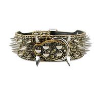 Kuntrona 2 Inch Wide Spiked Dog Collar Studded Leather Dog Collars for Medium Large Pet Mastiff Pitbull S-XL Golden Brown L